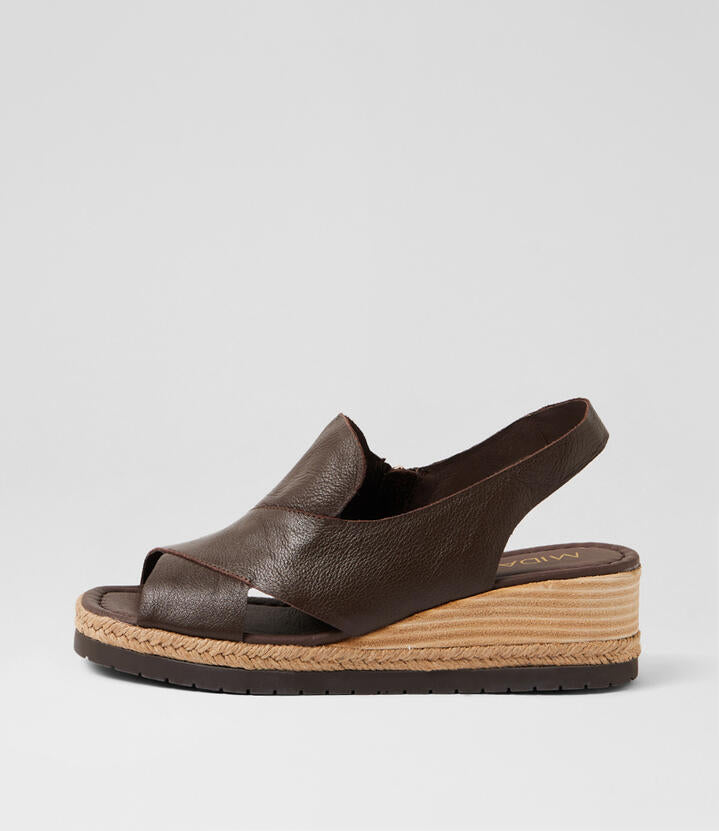 Image of Boots. Product name - Ilta Choc Leather Wedges in Choc colour by brand - MIDAS