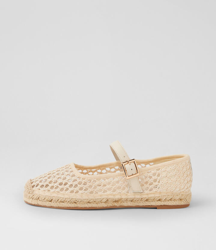 Image of Shoes. Product name - Sinki Cream Woven Leather Espadrilles in Cream colour by brand - MIDAS