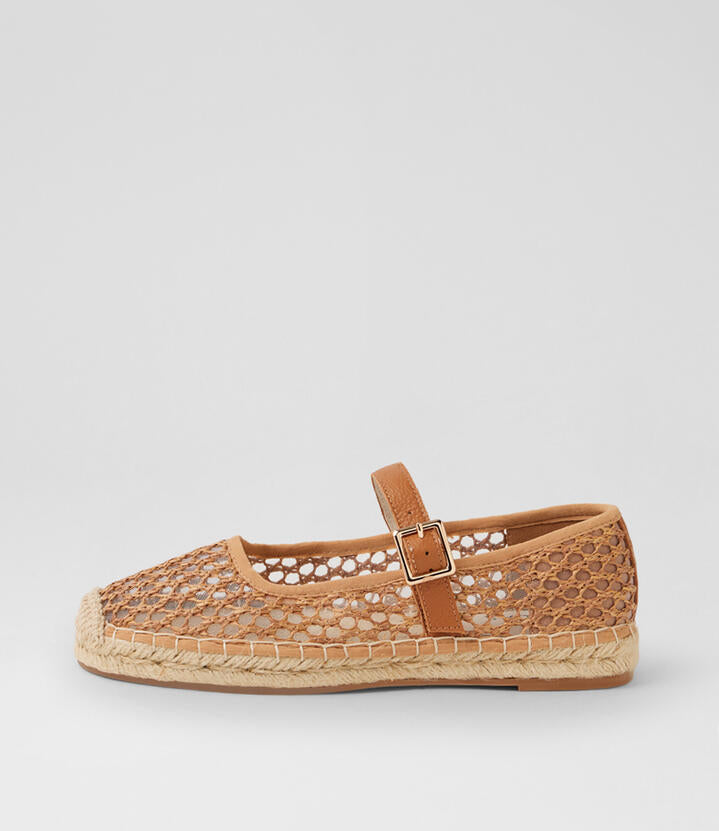 Image of Shoes. Product name - Sinki Tan Woven Leather Espadrilles in Tan colour by brand - MIDAS