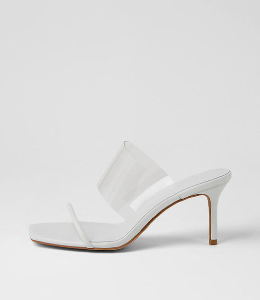 Image of Sandals. Product name - Patone White Clear Leather Vinylite Sandals in White-Clear colour by brand - MOLLINI