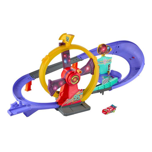 Image of Toy Playsets. Product name - Disney and Pixar Cars Race to Celebrate Lightning McQueen Celebration Raceway Playset & Toy Car in colour by brand - Disney Pixar Cars