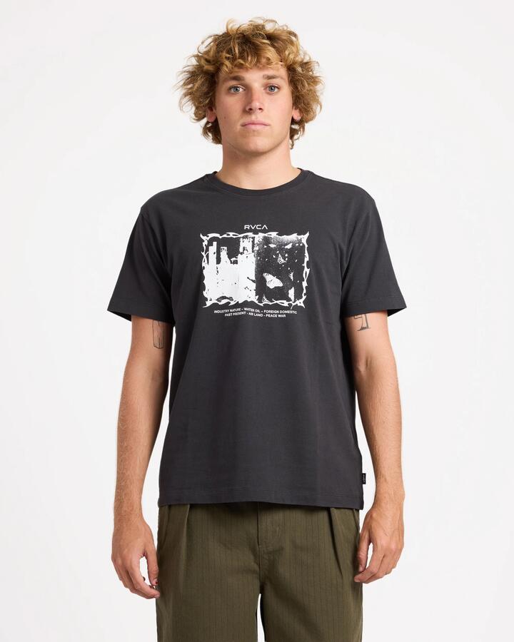 Image of T-Shirts. Product name - RVCA Mens Cracked T-Shirt Pirate Black in Pirate Black colour by brand - RVCA