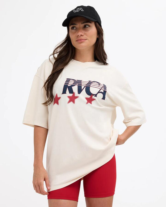 Image of T-Shirts. Product name - RVCA Womens Reset Mode Oversized T-Shirt Antique White in Antique White colour by brand - RVCA