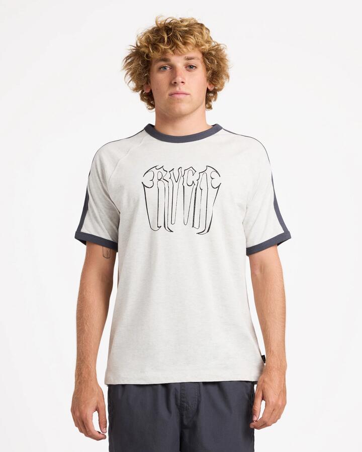 Image of T-Shirts. Product name - RVCA Mens Melt Down Ringer T-Shirt Ash Heather in Ash Heather colour by brand - RVCA