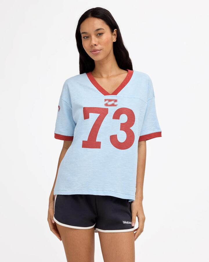 Image of T-Shirts. Product name - Billabong Womens Since 73 Team V-Neck T-Shirt Cool Blue in Cool Blue colour by brand - Billabong