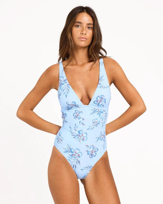 Image of Swimwear. Product name - Roxy Womens Lolani Mod One Piece Swimsuit Placid Blue in Placid Blue colour by brand - Roxy