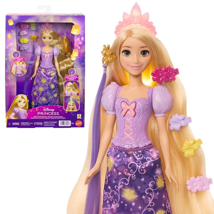 Image of Dolls. Product name - Disney Princess Light-Up Hair Rapunzel Fashion Doll w/ 5 Ways to Glow, Pascal Figure & 7 Accessories in colour by brand - Disney Princess