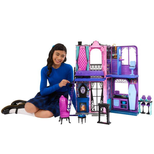 Image of Dolls. Product name - Monster High Boo-tique Hotel Doll House with Spooky Surprises in Every Room and 13+ Accessories in colour by brand - Monster High