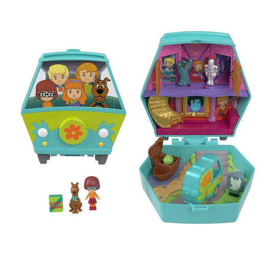 Image of Dolls. Product name - Polly Pocket Micro Dolls and Playset, Scooby Doo Partnership Compact with Scooby and Velma, Toy Car in colour by brand - Polly Pocket
