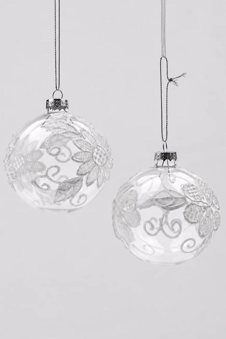 Image of Kitchen & Dining. Product name - Glass White Lace Baubles in White colour by brand - Stellar Haus