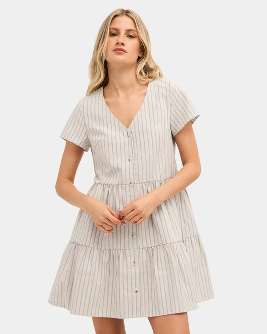 Image of Dresses. Product name - Nunui Womens Midory Midi Dress Natural 3 in Natural 3 colour by brand - Nunui