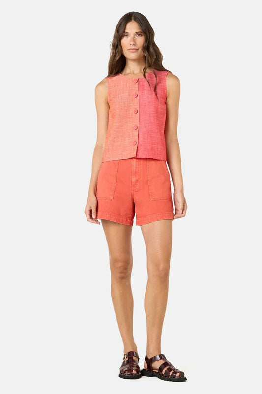 Image of a model wearing Tops. Product name - Summer Twilight Tank in Orange colour by brand - Gorman