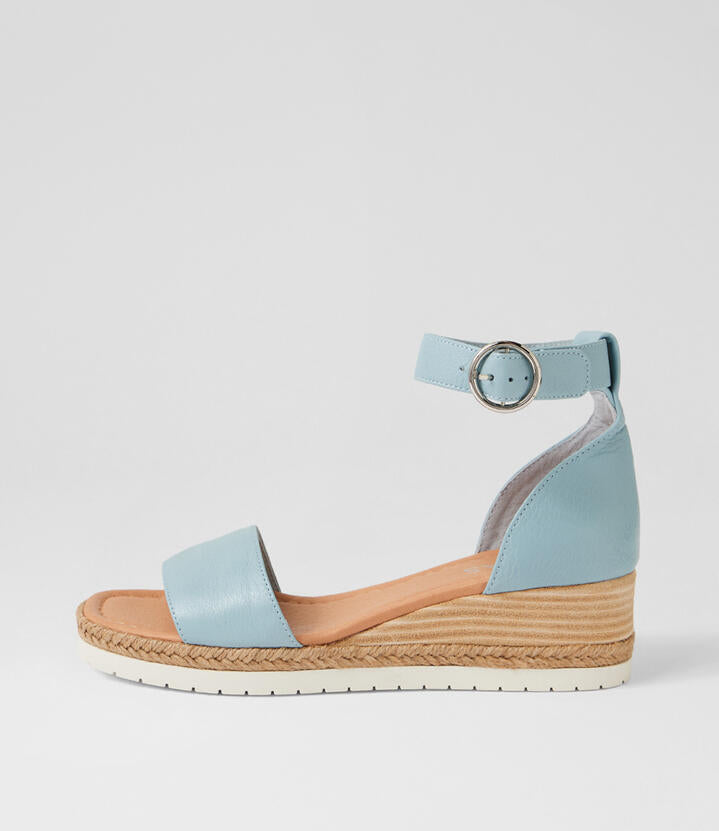 Image of Boots. Product name - Iludra Denim Leather Wedges in Denim colour by brand - MIDAS