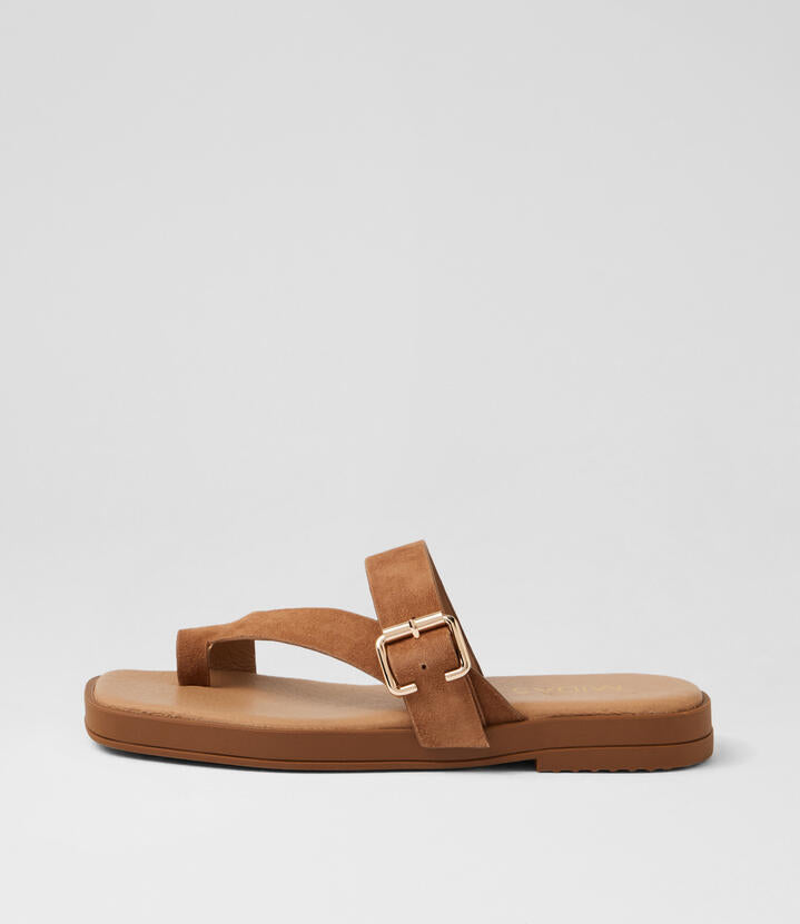Image of Sandals. Product name - Teski Nutmeg Suede Thongs in Nutmeg colour by brand - MIDAS