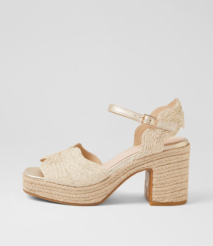 Image of Sandals. Product name - Marius Gold Syn Raffia Platform Sandals in Gold colour by brand - MIDAS
