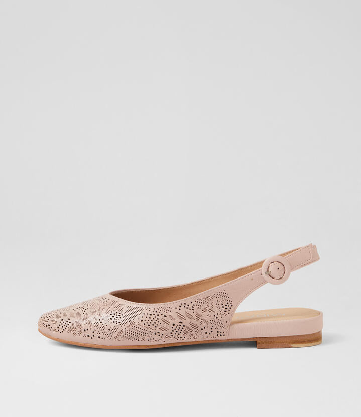 Image of Flats. Product name - Freddy Dusty Pink Leather Slingbacks in Dusty Pink colour by brand - MIDAS