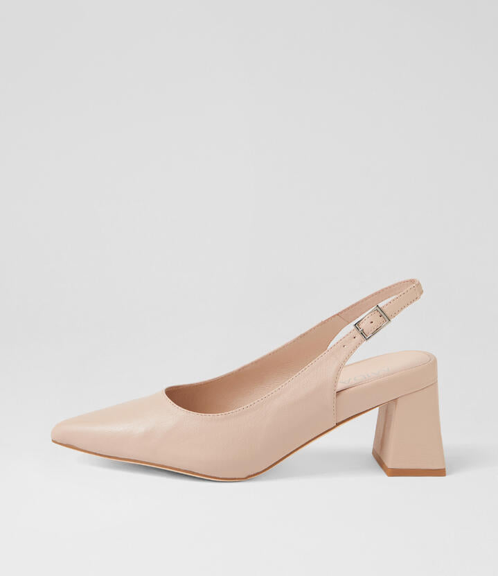 Image of Heels. Product name - Wonda Nude Leather Slingbacks in Nude colour by brand - MIDAS