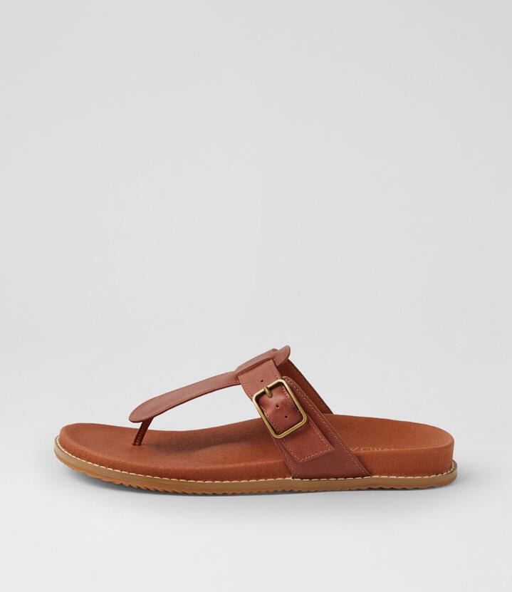 Image of Sandals. Product name - Nelson Walnut Leather Thongs in Walnut colour by brand - MIDAS