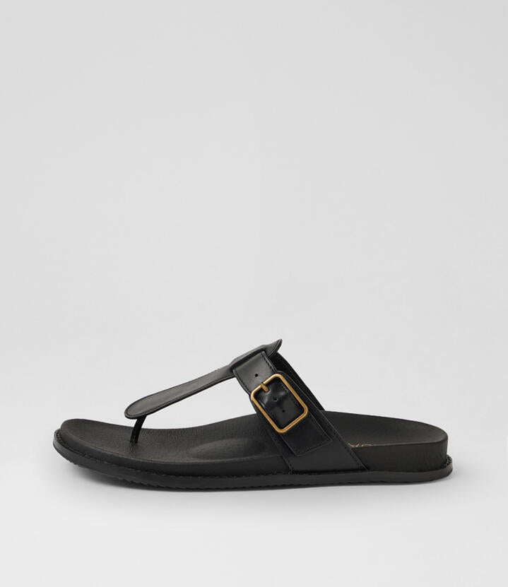 Image of Sandals. Product name - Nelson Black Leather Thongs in Black colour by brand - MIDAS