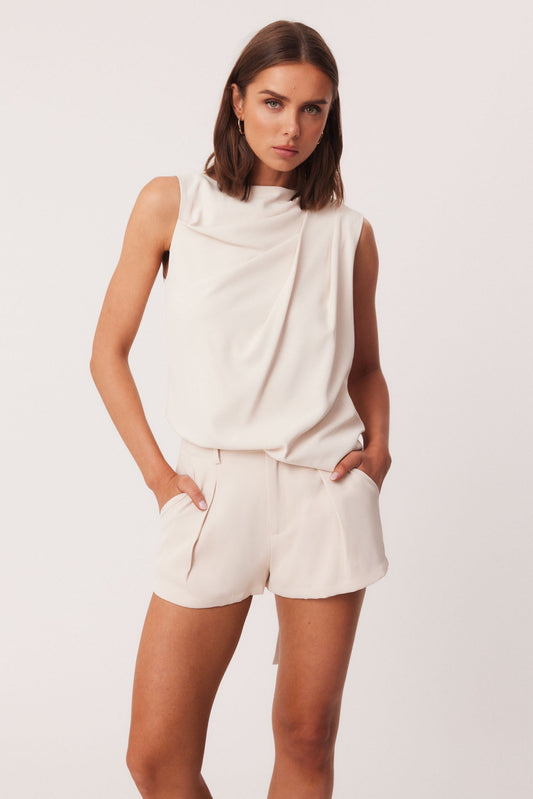 Image of a model wearing Tops. Productname: SNDYS RILEY TOP in Stone colour by brand - SNDYS