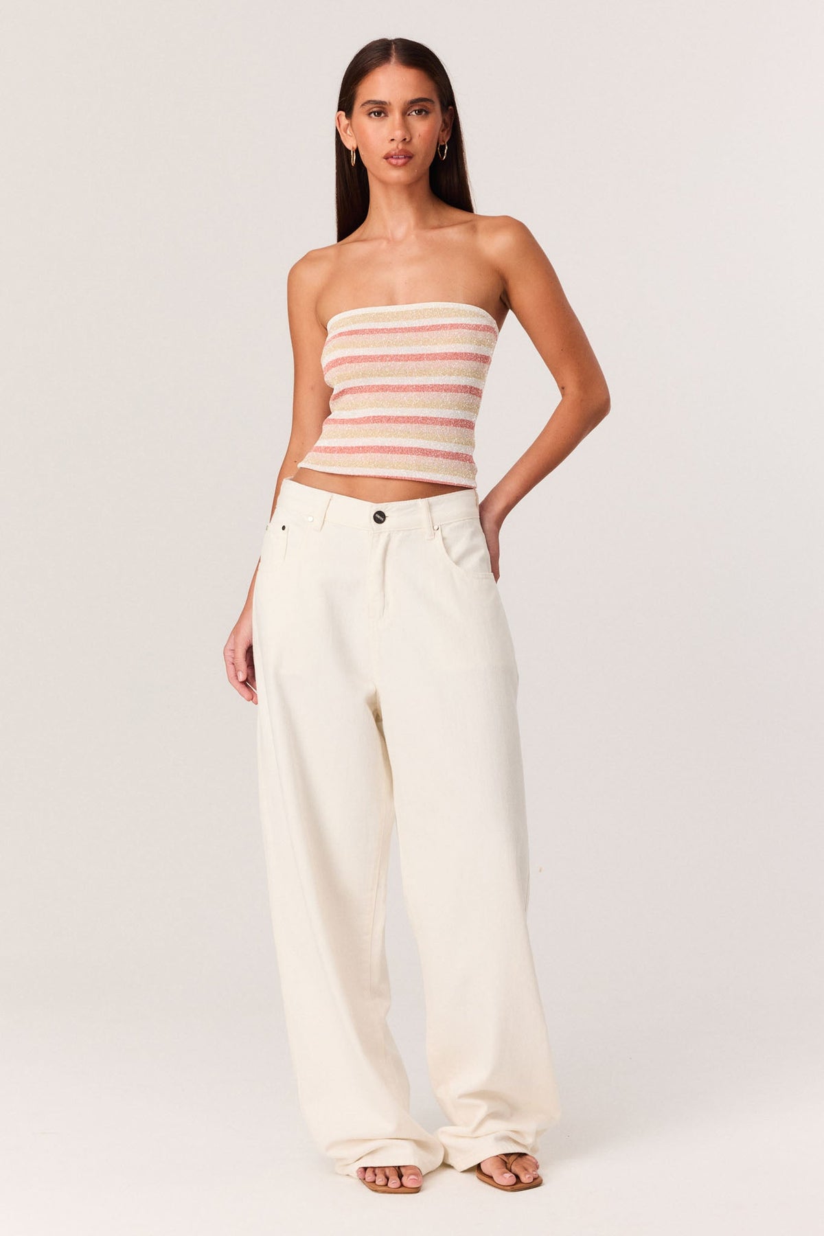 SNDYS CELIA SHIMMER TOP (Peach Stripe)