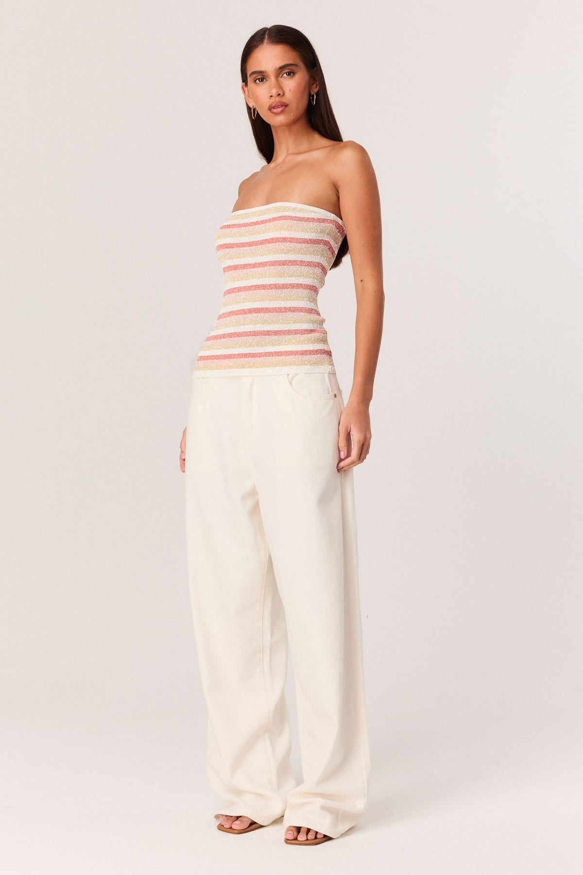 SNDYS CELIA SHIMMER TOP (Peach Stripe)