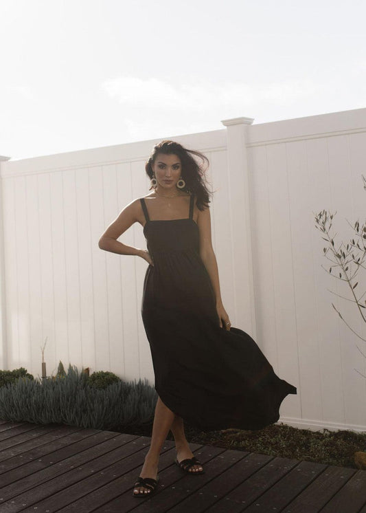 Lou Lou Begonia Sleeveless Silk Maxi Dress (Black)