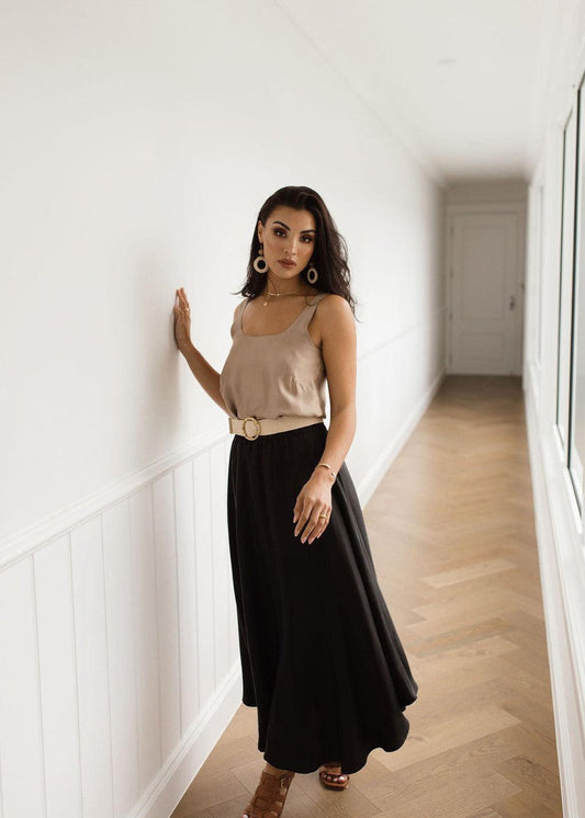 Lou Lou Aster Silk Maxi Skirt (Black)