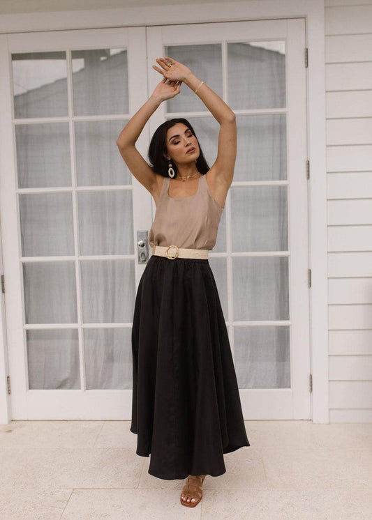 Lou Lou Aster Silk Maxi Skirt (Black)
