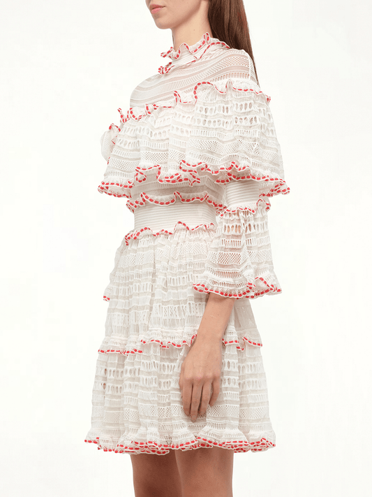 ALEXANDER MCQUEEN AMQ - Volume Lace Mini Dress (White)
