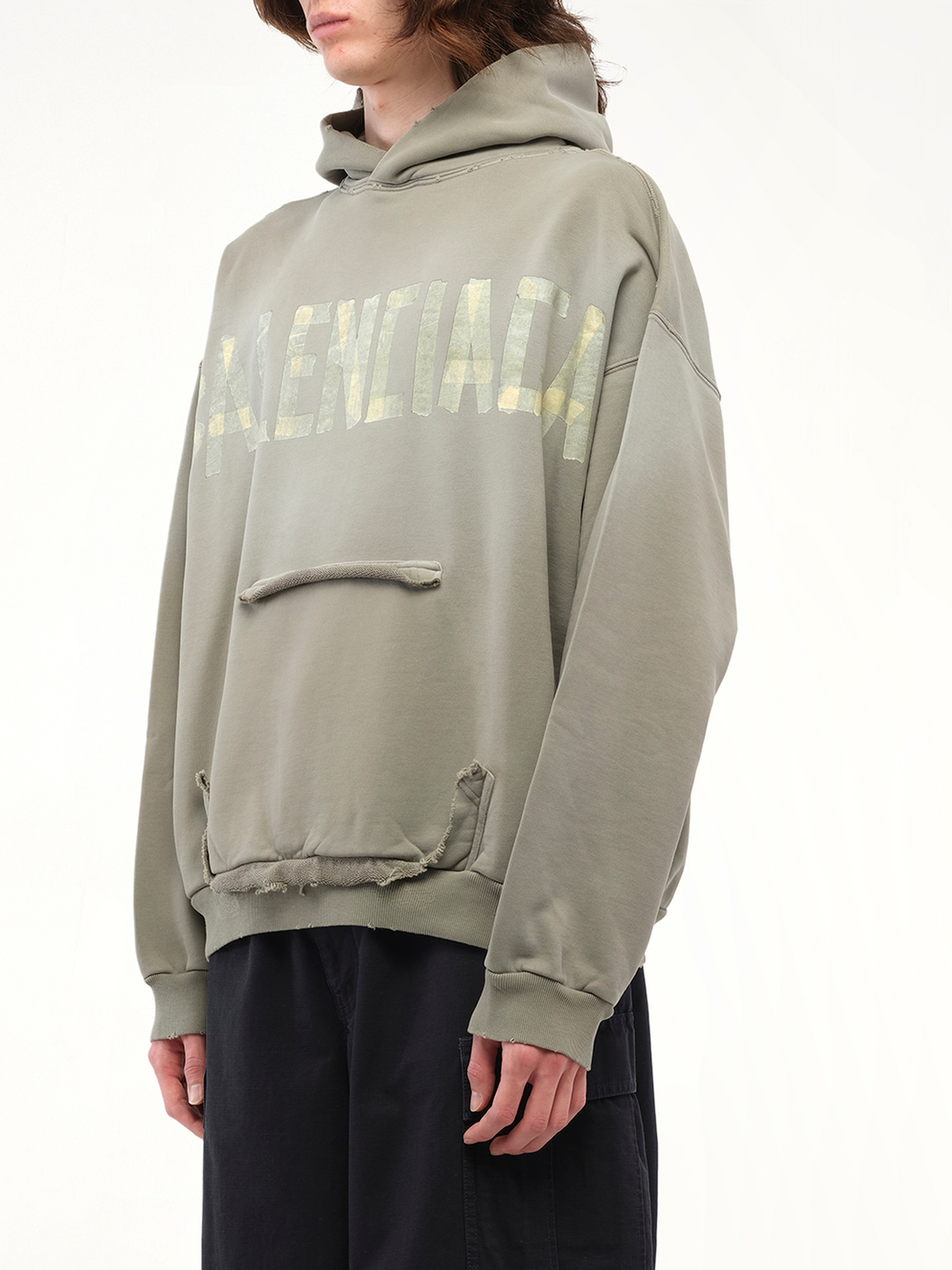 BALENCIAGA Tape Type Ripped Pocket Hoodie (Green)