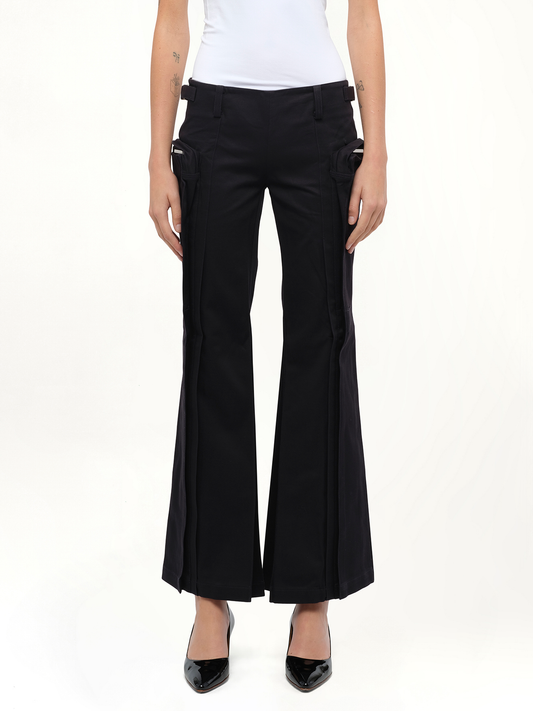 Image of a model wearing Pants. Productname: FAX COPY EXPRESS Flared Cargos in Black colour by brand - FAX COPY EXPRESS