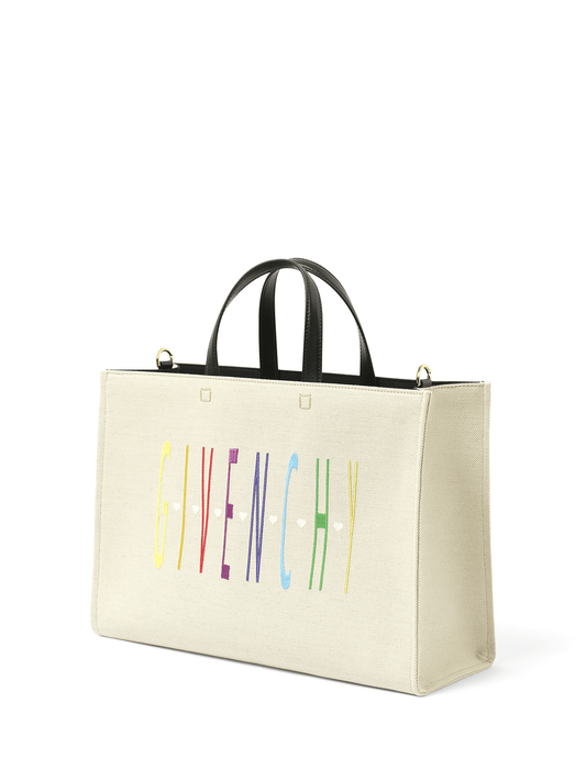 GIVENCHY Disney Oswald Medium G Tote Shopping Bag (Washed Cotton in Beige Black)