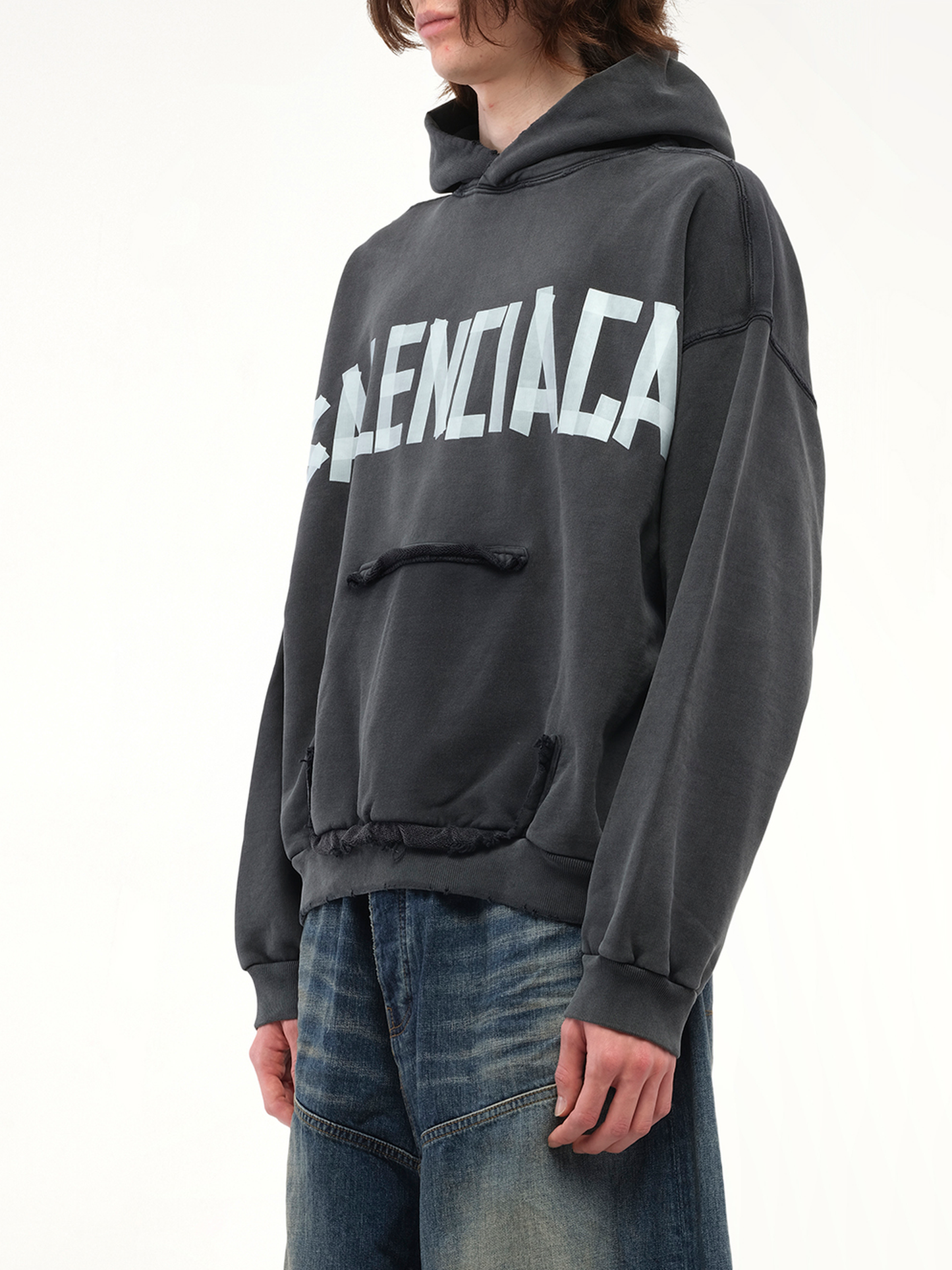 BALENCIAGA Tape Type Ripped Pocket Hoodie (Black)