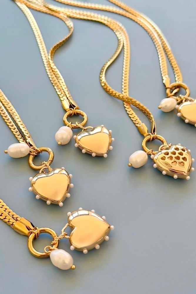 Image of Necklaces. Product name - Big Heart Charm Necklace in Gold colour by brand - Betty Basics