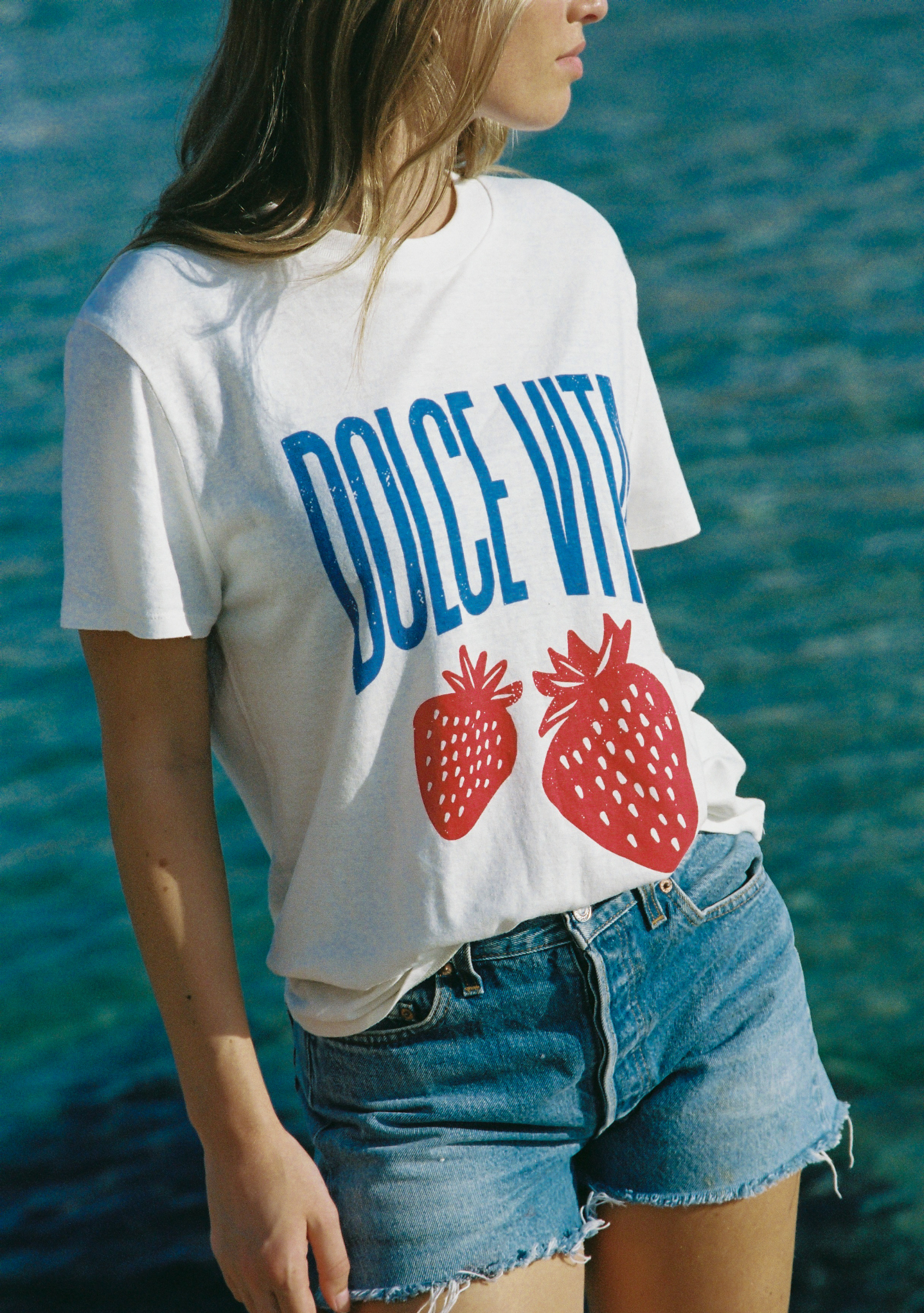 Image of a model wearing Tops. Productname: Auguste The Label Sweet Life Classic Tee in Print colour by brand - Auguste The Label