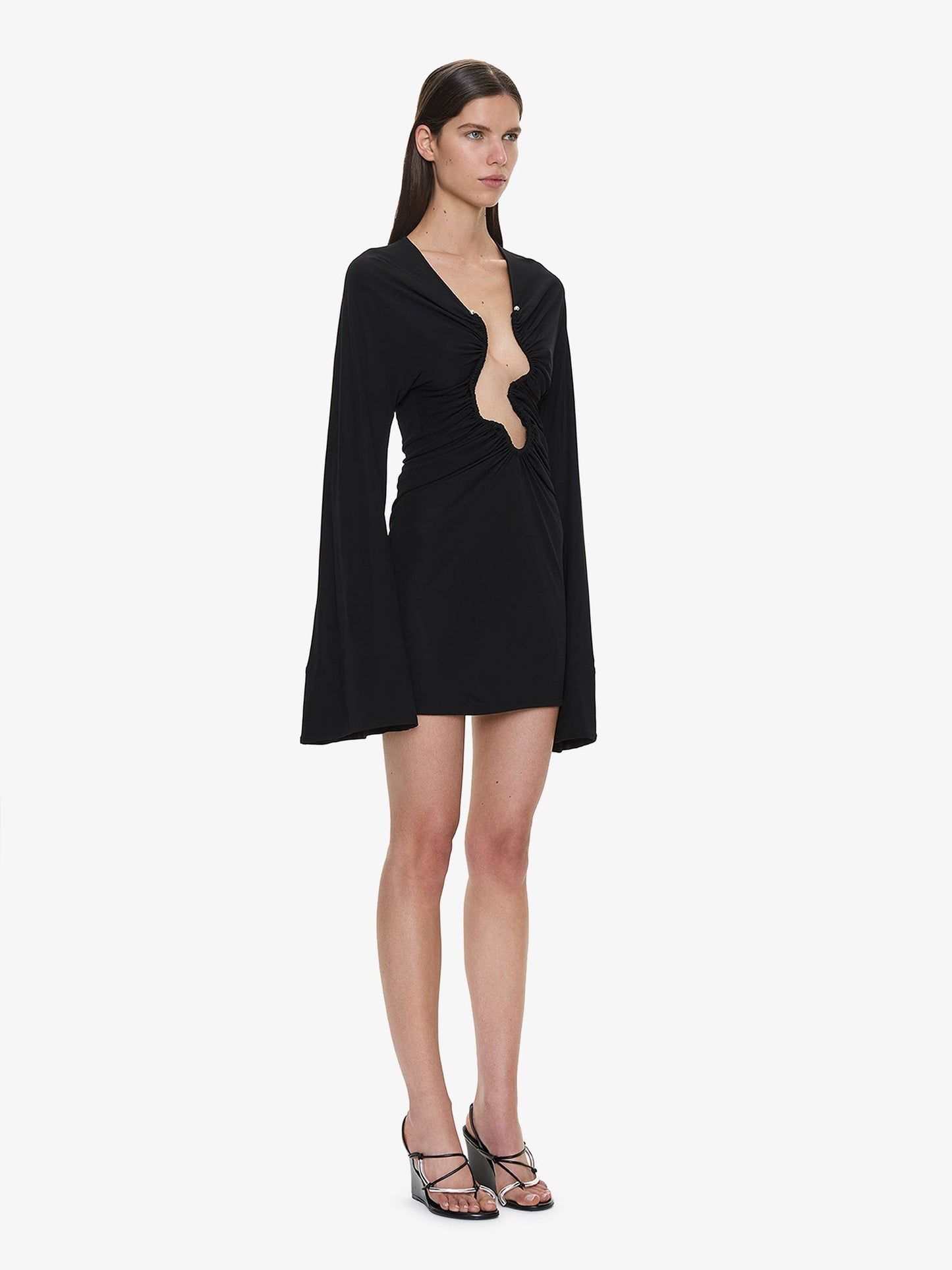 CHRISTOPHER ESBER Salacia Ruched Long Sleeve Mini Dress (Black)