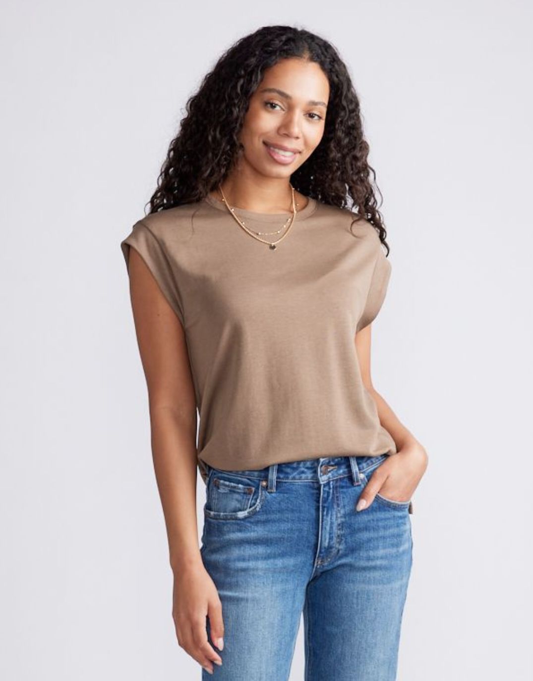 White & Co. The Edit Cap Sleeve Tank (Chocolate)