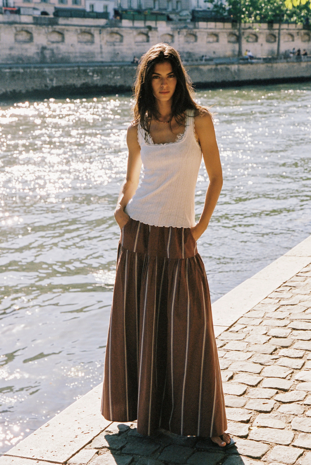 Image of a model wearing Skirts. Productname: Auguste The Label Harley Maxi Skirt in Print colour by brand - Auguste The Label