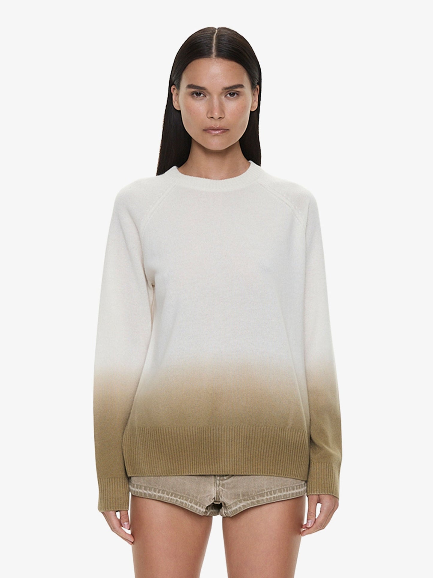 Image of a model wearing Tops. Product name - Ombre Monument Sweater in Shore colour by brand - CHRISTOPHER ESBER