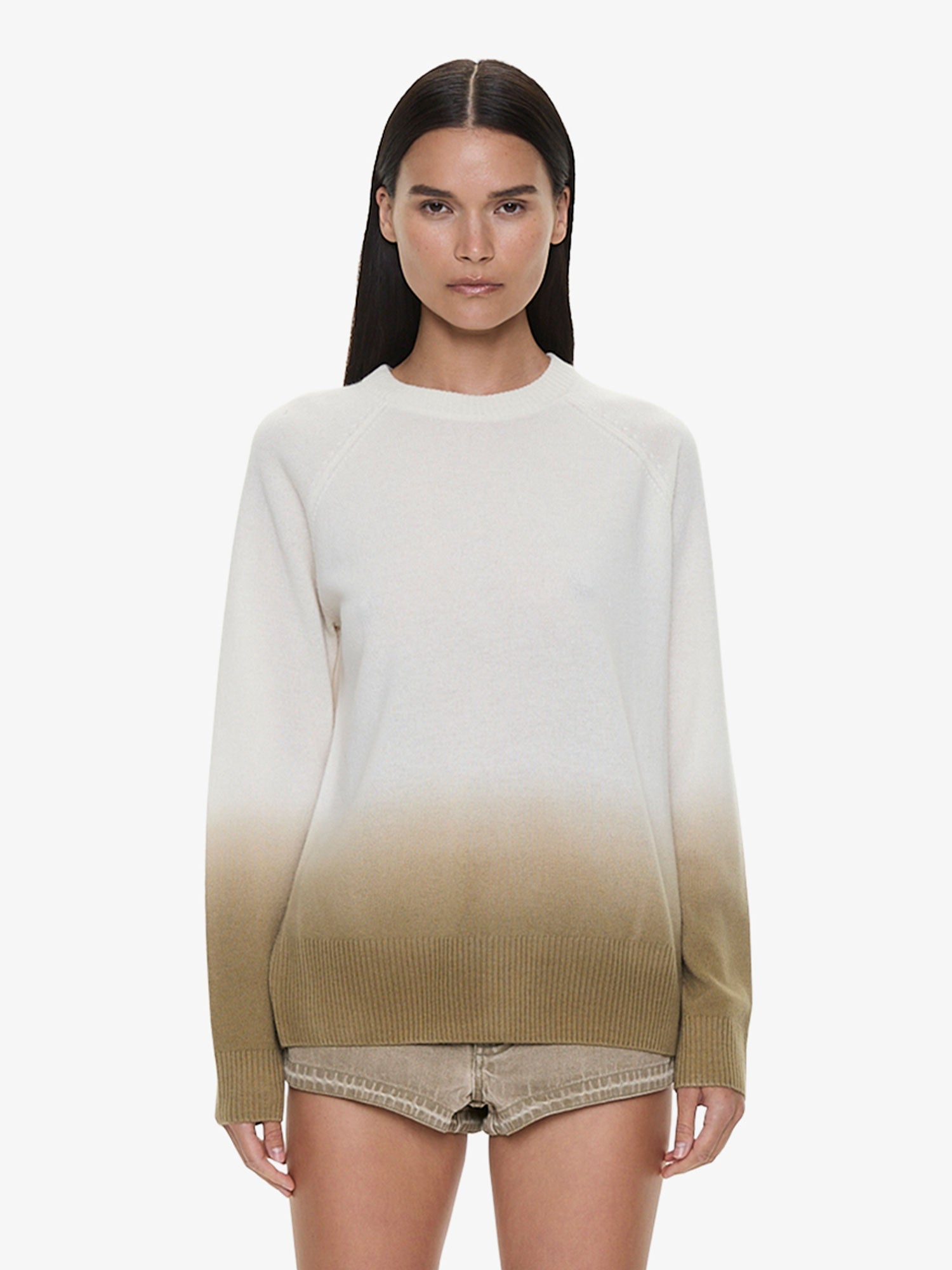 Image of a model wearing Tops. Product name - Ombre Monument Sweater in Shore colour by brand - CHRISTOPHER ESBER