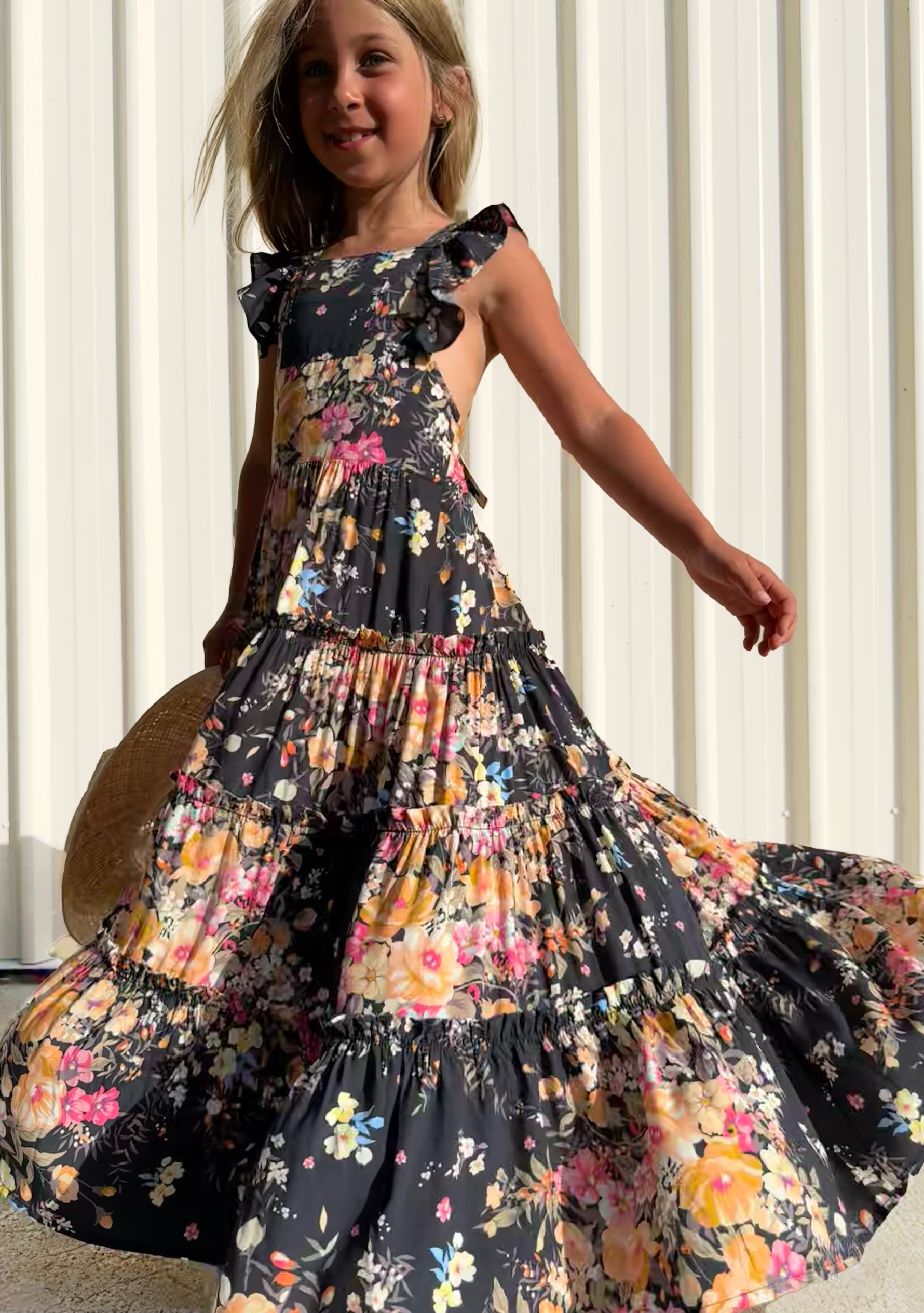 Image of Dresses. Productname: LITTLE AUGUSTE Pinafore Maxi Dress in Black colour by brand - LITTLE AUGUSTE