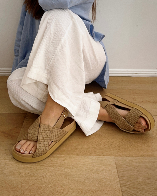 Image of Sandals. Productname: Walnut Melbourne Mya Sandal in Biscuit Woven colour by brand - Walnut Melbourne