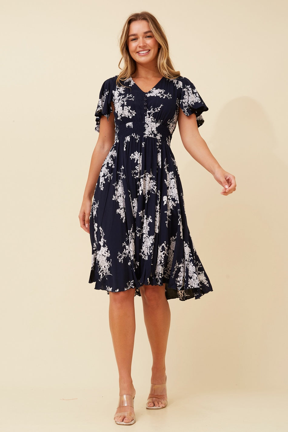 SANDY FLORAL SHORT DRESS (Navy)