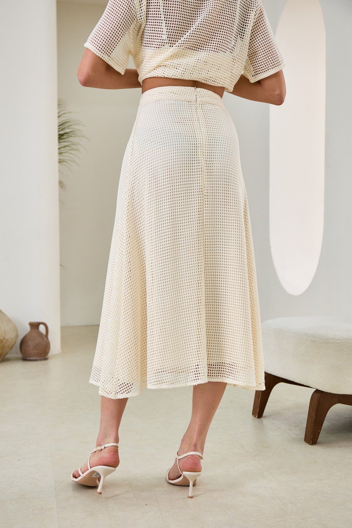 Heychic Kara Open Mesh Midi Skirt (Cream)