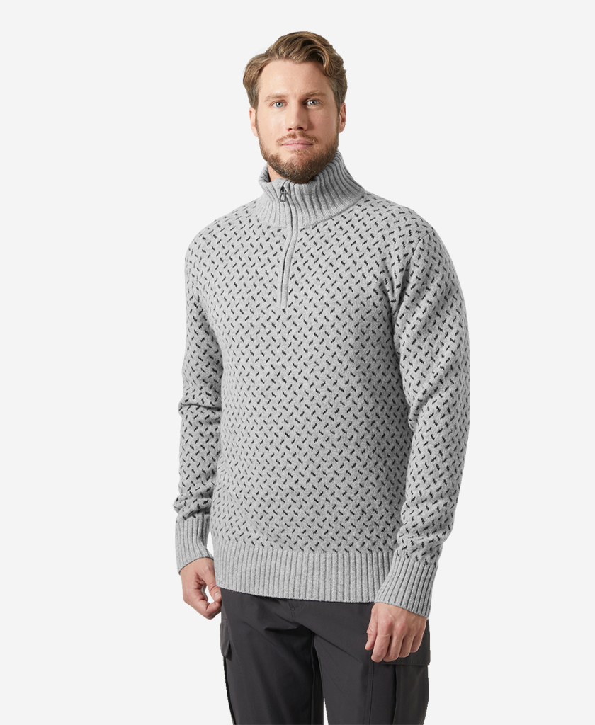Image of a model wearing Outerwear. Product name - ARCTIC ICELANDER 1/2 ZIP, Grey Melange in Grey Melange colour by brand - Helly Hansen