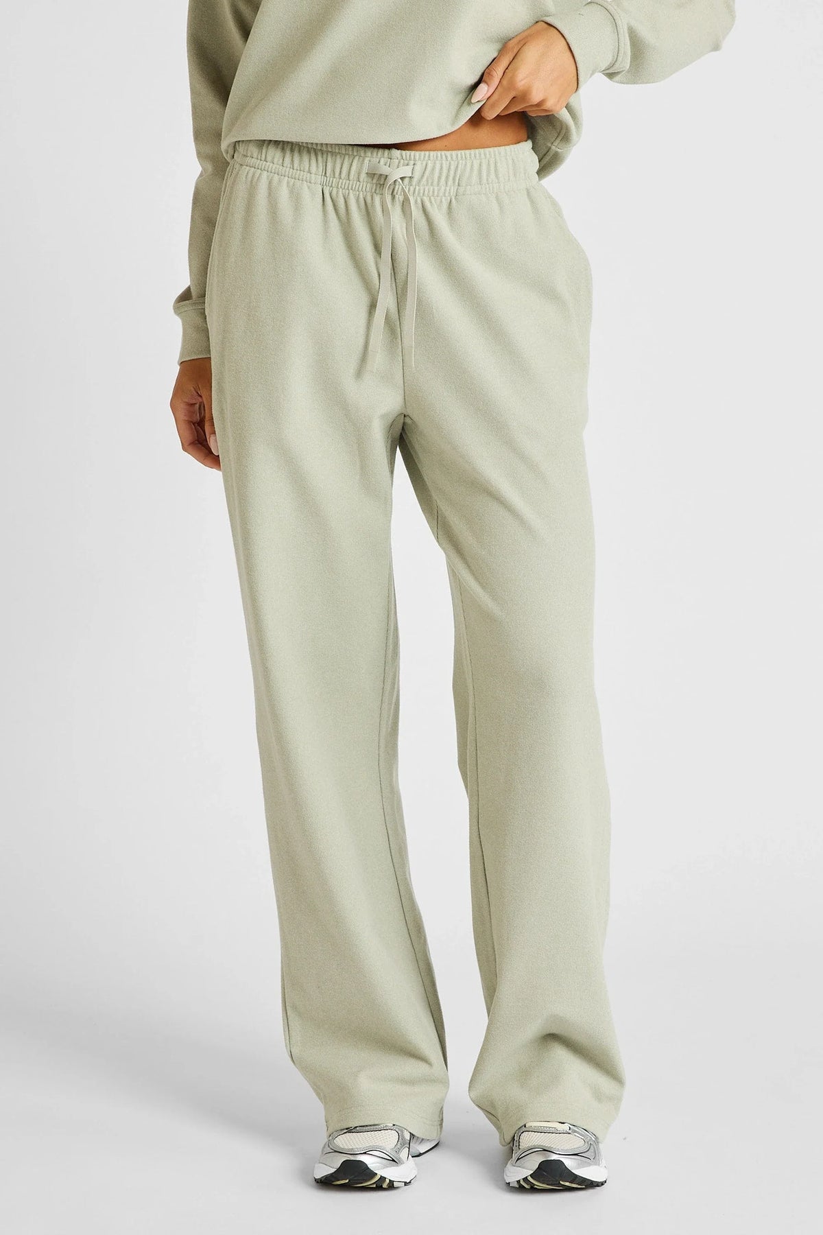 Image of Activewear. Product name - Micro-Rib Wide Leg Trackpant in Seagrass colour by brand - All Fenix