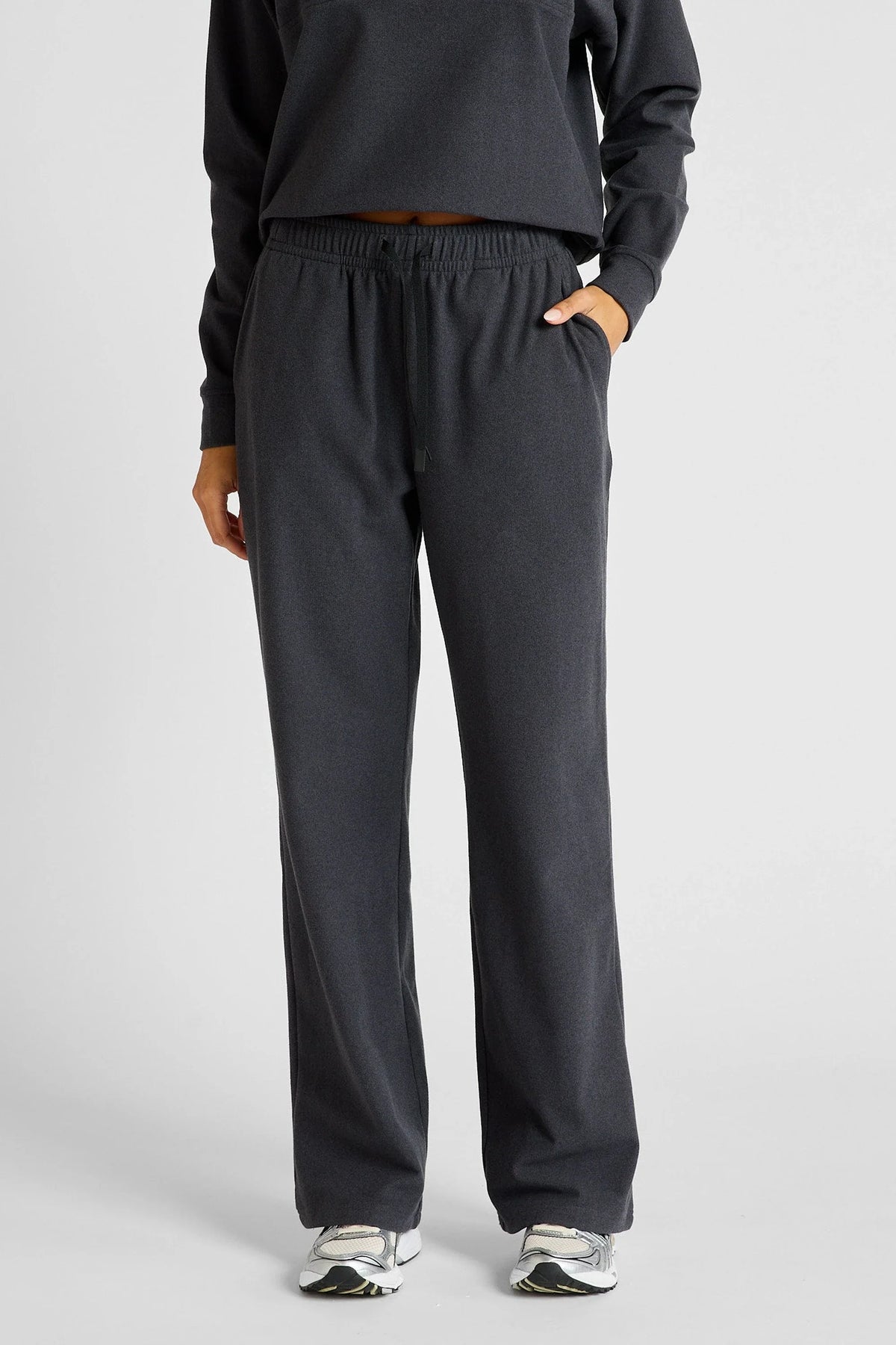 Image of Activewear. Product name - Micro-Rib Wide Leg Trackpant in Charcoal colour by brand - All Fenix