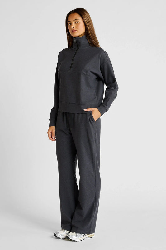 Micro-Rib 1/2 Zip Cropped Sweater (Charcoal)