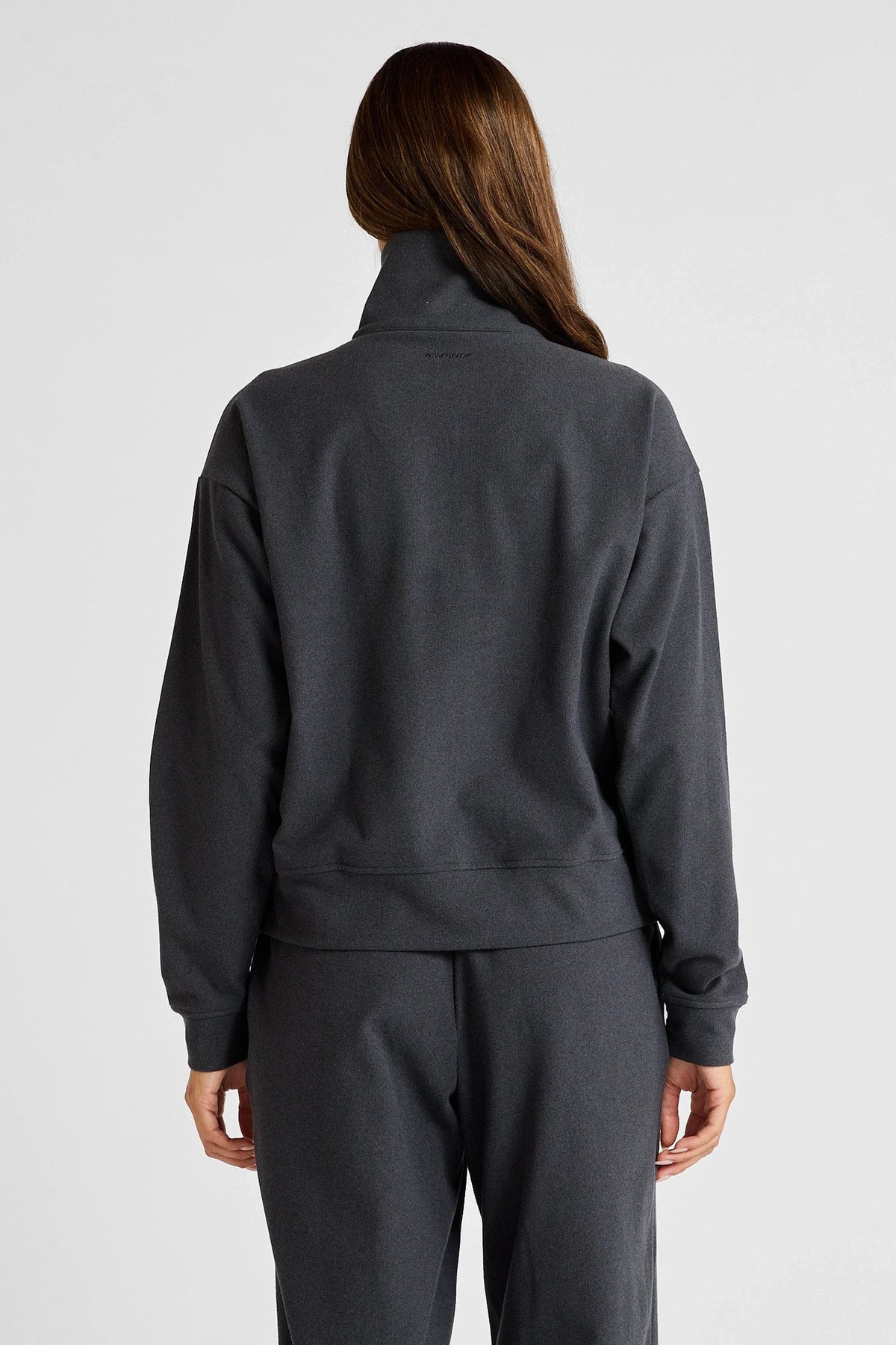 Micro-Rib 1/2 Zip Cropped Sweater (Charcoal)